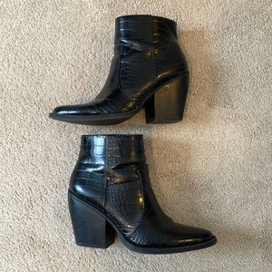 Black croc print black booties